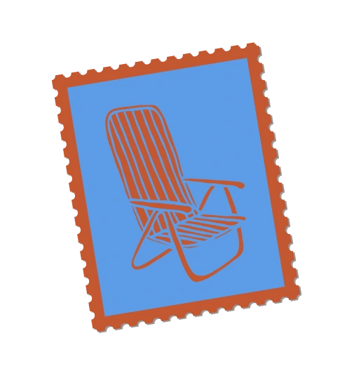 Selo postal com cadeira de praia
