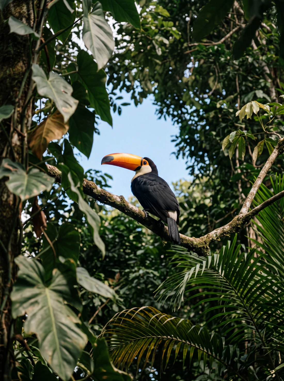 Tucano em galho na mata